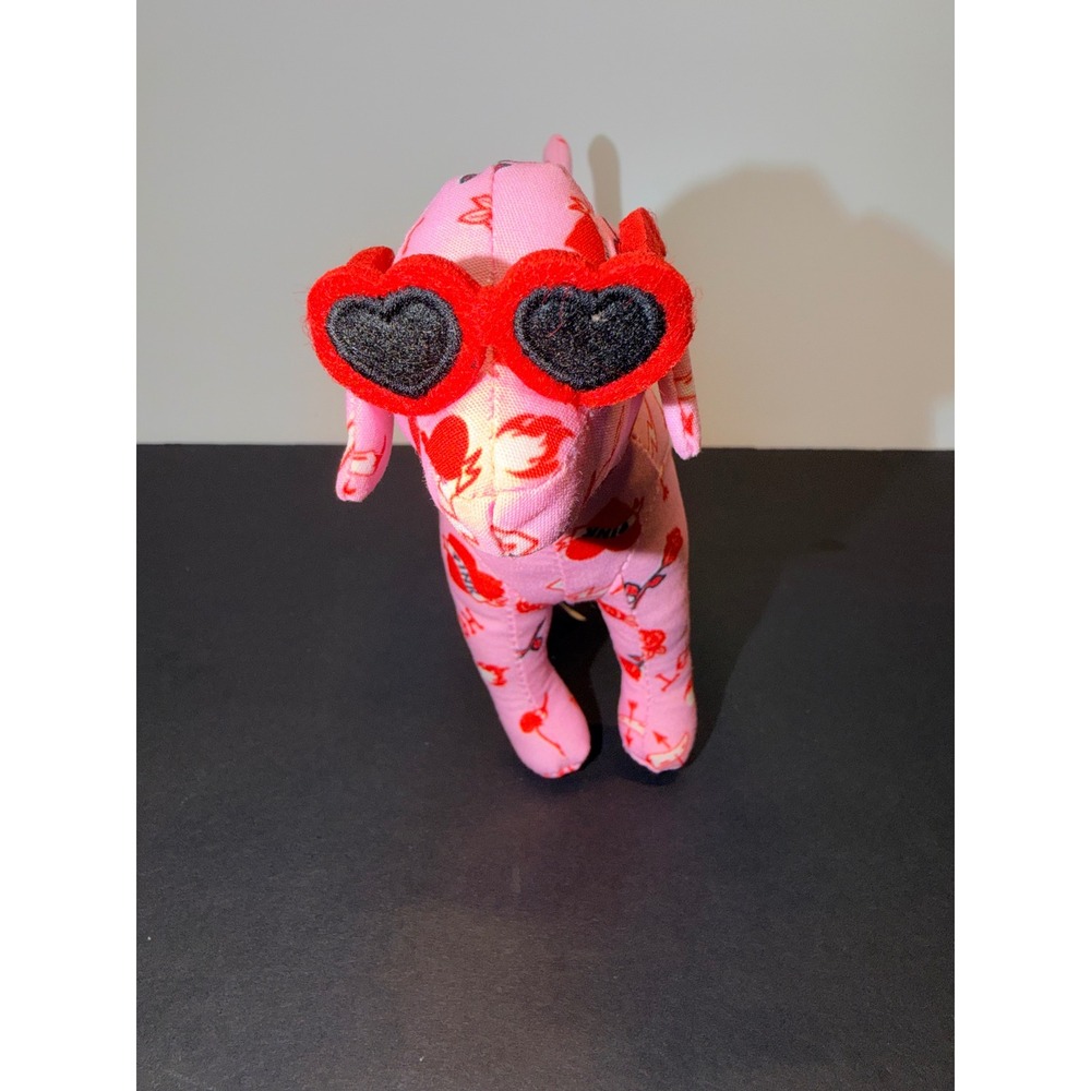 Victoria's Secret PINK Plush Dog Heart Sunglasses Pink Tattoo Print Mascot 6in